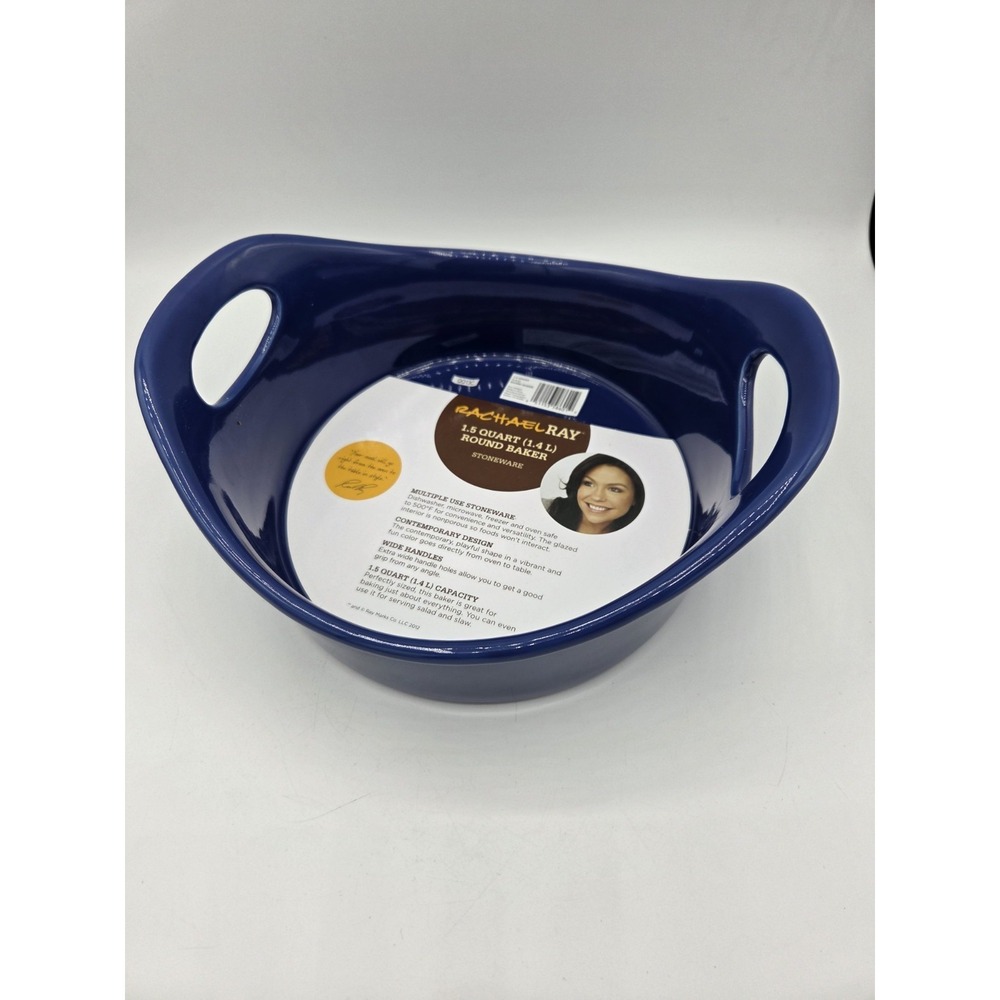Rachael Ray 1.5 Quart Round Baker Stoneware Cobalt Blue With Handles